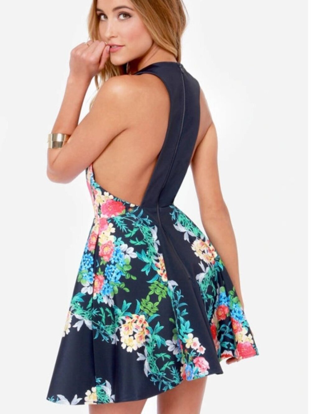 NWT Keepsake The Label Second Chance Fit & Flare Dress Botanical Navy Print Sz M